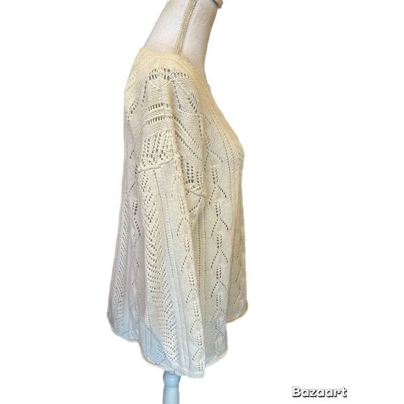 Vintage Hillary Paige Sweater Tunic Knit Women's large Ivory With Eyelet Design - Picture 2 of 6
